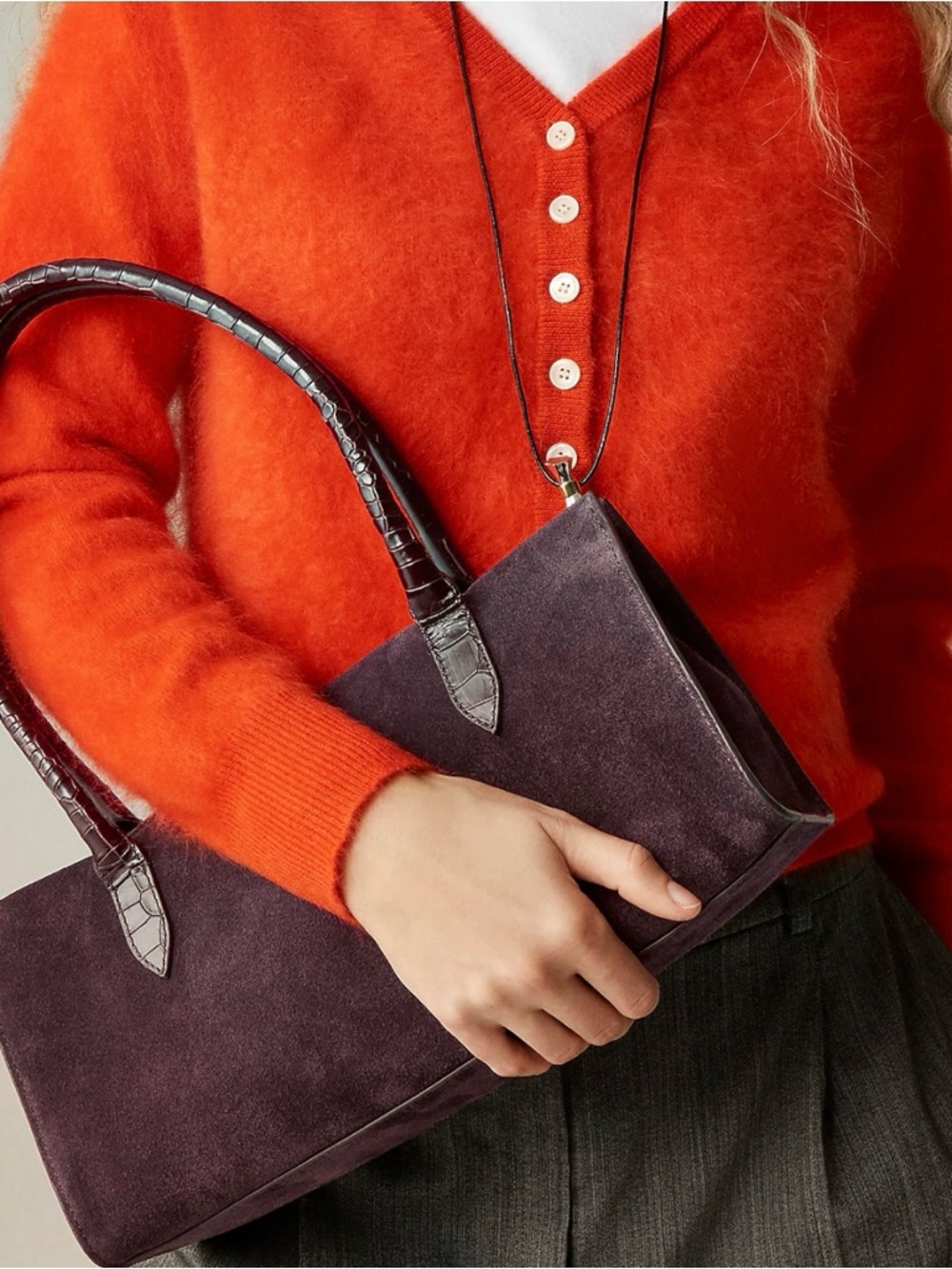 Suede Top-Handle Tote in chocolate berry